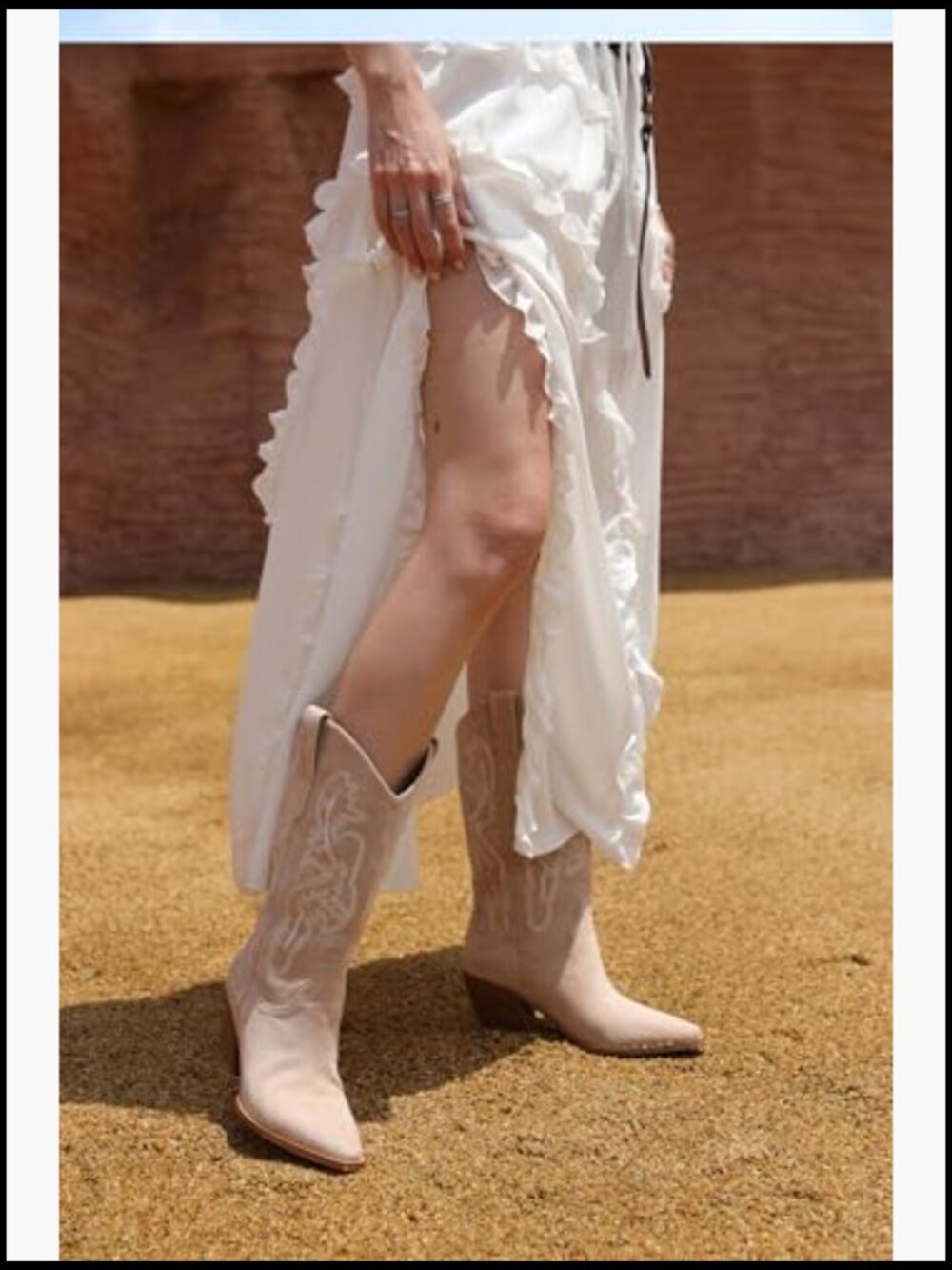 Knee High Cowboy Boots Pointed Toe Block Heel Suede Western Embroidered Pull-On - Picture 4 of 7